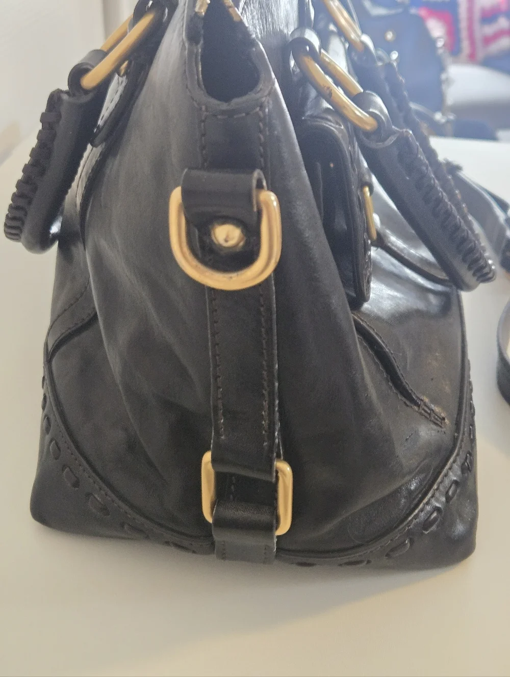 Dooney & Bourke Black Leather Shoulder Satchel with Gold Hardware - Picture 6 of 16